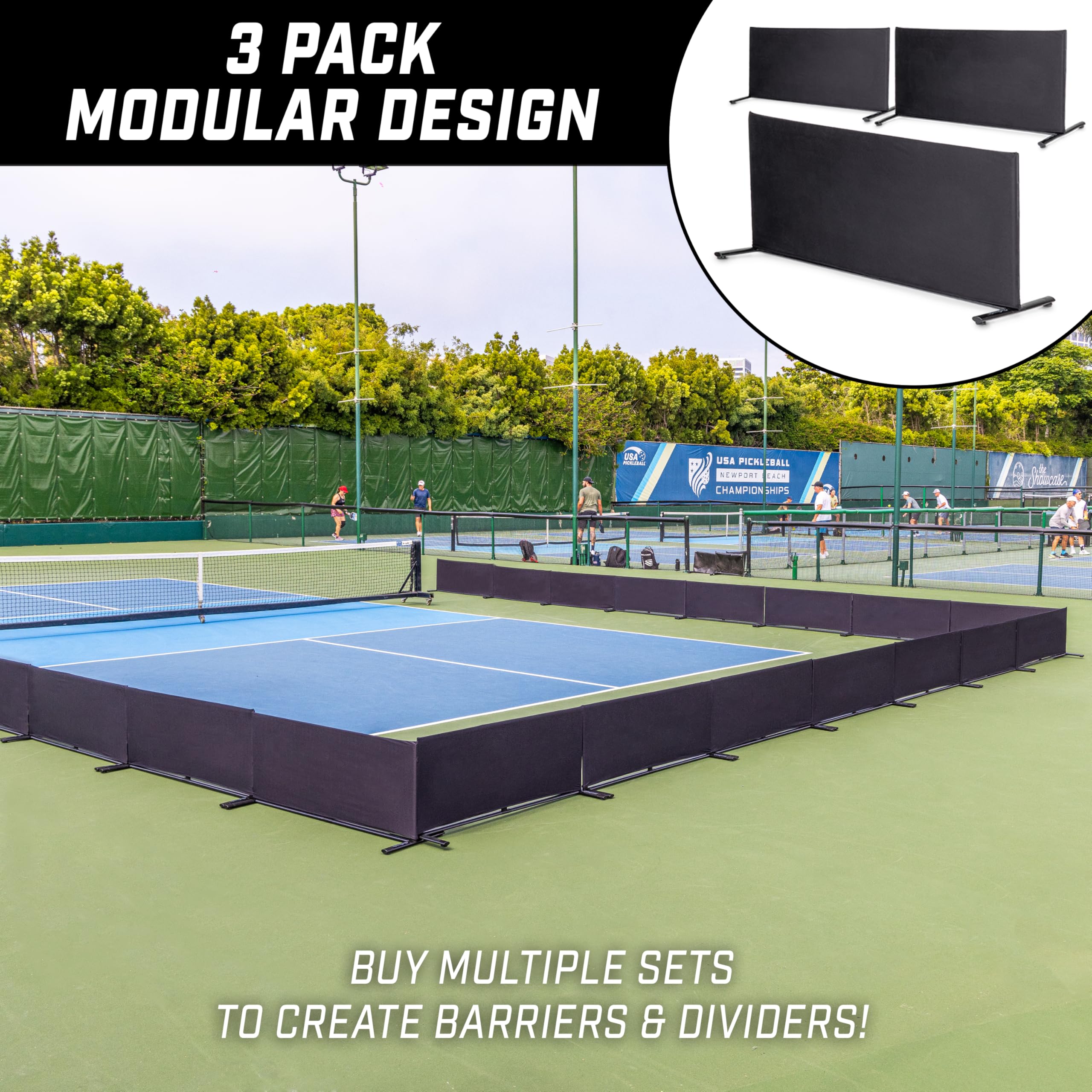 GoSports Pickleball Ball Barrier 3 Pack - Choose Brandable or Pre-Branded - Court Dividers for Pickleball Courts