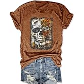 Hot Coffee Skeleton Shirt for Women Halloween Skeleton T-Shirt Funny Fall Skull Graphic Tees Tops Blouse Gift