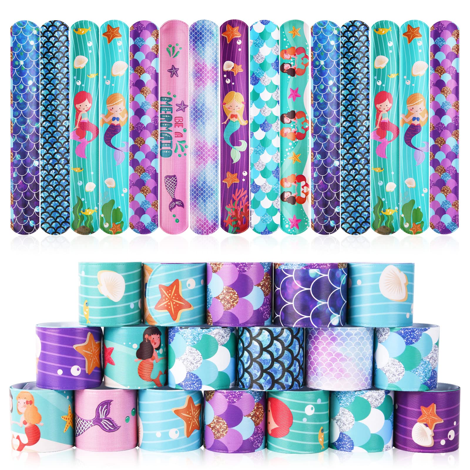 flintronic 30Pcs Slap Bands, Mermaid Slap Bracelets for Party Bags Fillers, Kid's Party Favors Slap Wrist Bands for Kids, Multi-pattern Slap Band for Birthday Christmas Party Favours - Unicorn
