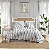 Laura Ashley - Quilt Set, Super Soft & Prewashed Bedding with Matching Sham, Modern Design with Scallop Edges, Cozy Home Essentials (Stripe Perfection Grey, Twin)
