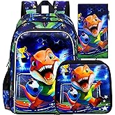 HPJGD 3PCS Dinosaur Backpack for Boys, Water Resistant Kids Soccer Bookbag Set with Lunch Box,Cute School Bag for Preschool Toddler