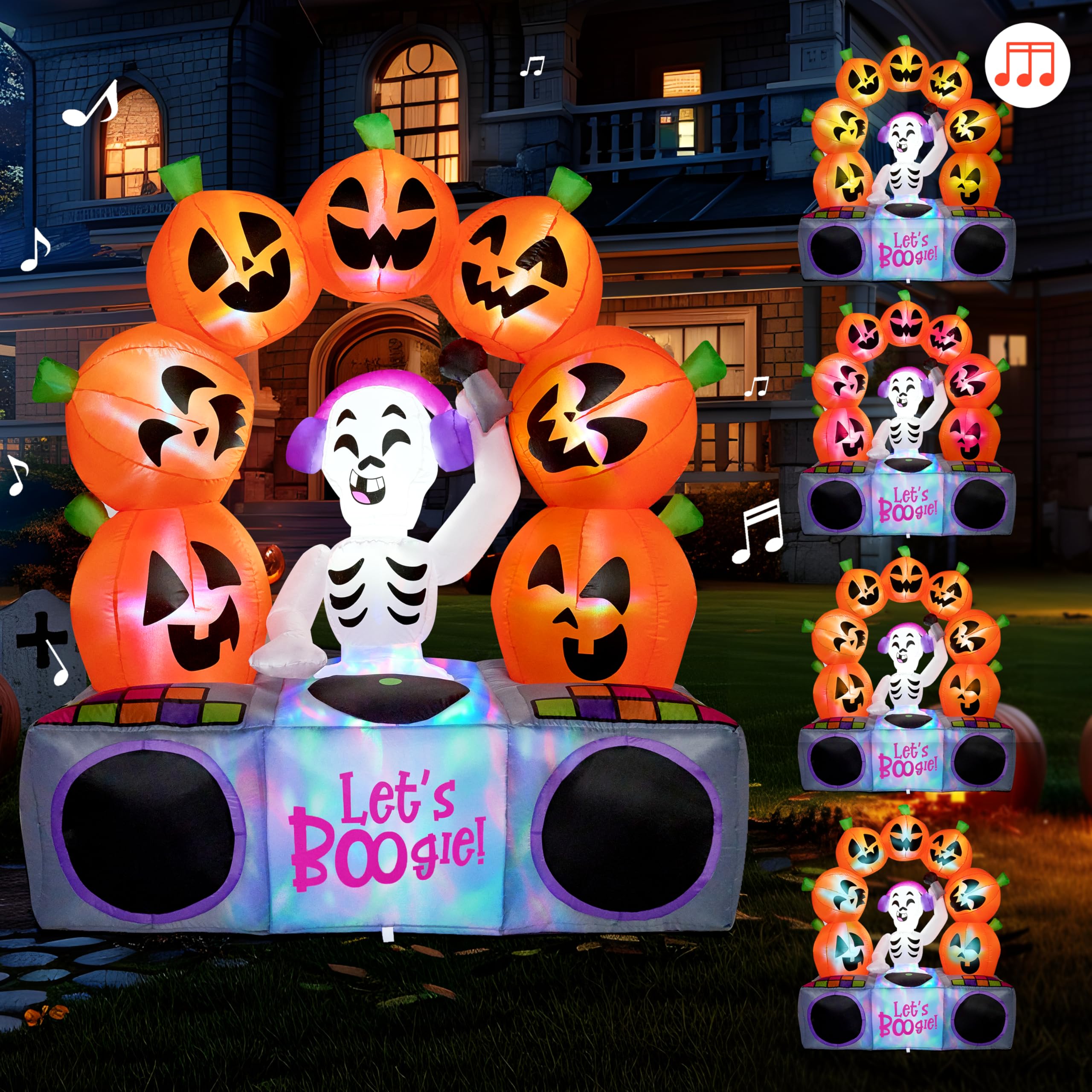 Photo 1 of Joiedomi 6 FT Tall Halloween Inflatable Outdoor Decoration, Halloween Decor Outdoor Blow Up Pumpkin, Inflatable Skeleton with Colorful LEDs and Music, Blow Up Party Decoration