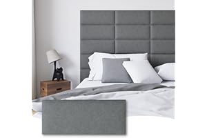 Gorkett Peel and Stick Upholstered Wall Mounted Headboard Queen Size, 9 Panels Tufted Fabric Headboard,Wall Mounted Headboards, Interior Wall Panels for Bedroom, 10"x24" Dark Grey