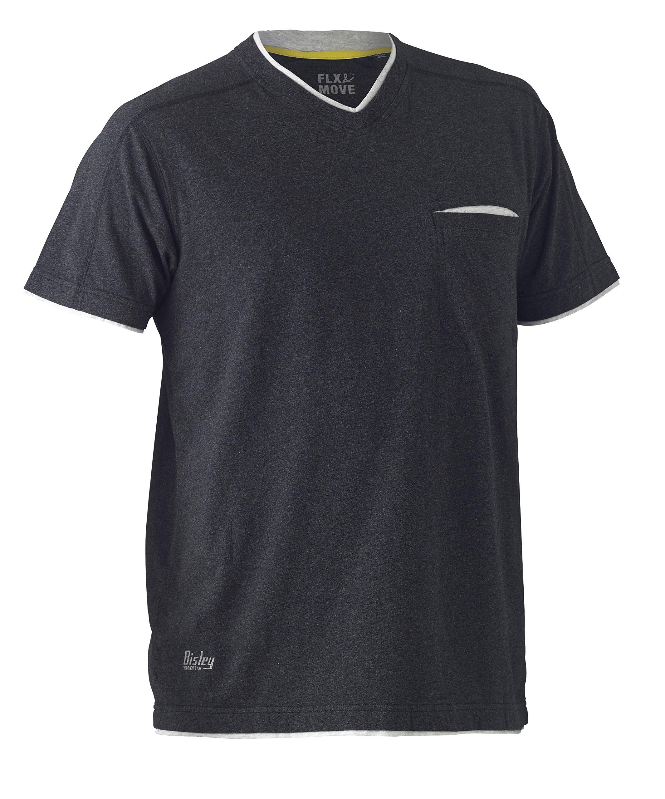 Bisley Workwear UKBK1933_BCCG Flex & Move Cotton T-Shirt V-Neck Short Sleeve - Charcoal Marle, L