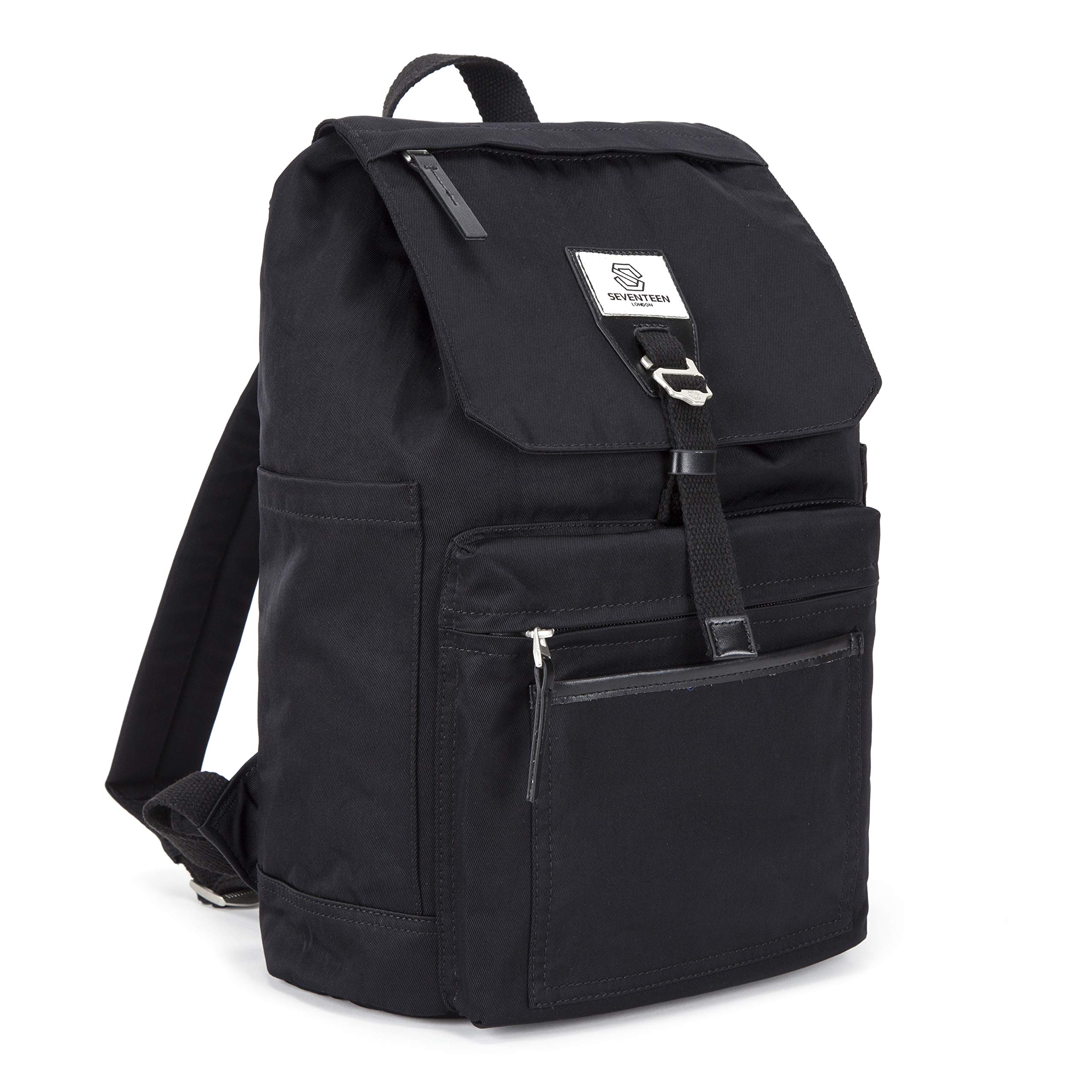 SEVENTEEN LONDON Modern and stylish 'Fulham' backpack with a classic pleated design - perfect for 15 inch laptops, Black, L
