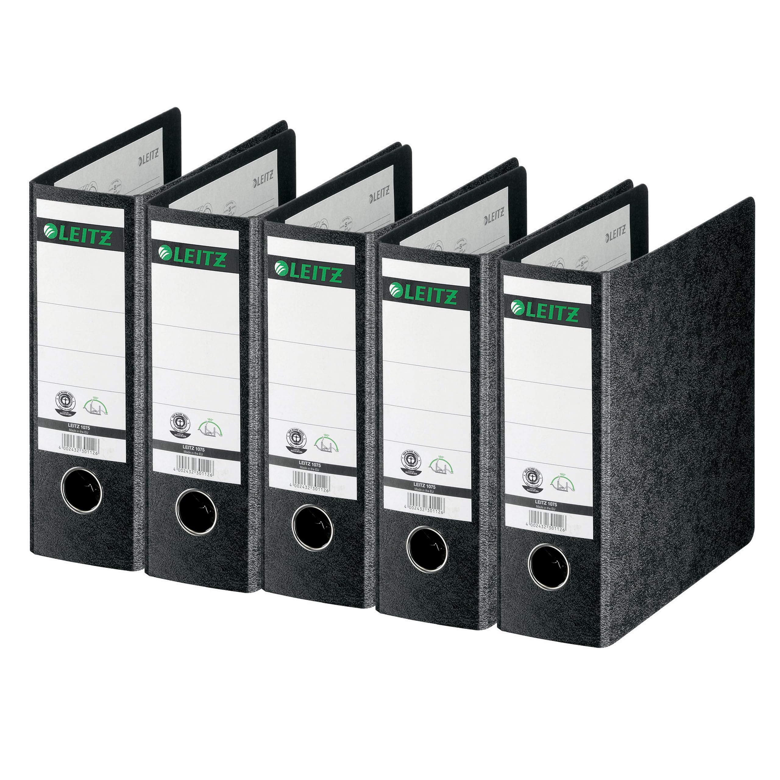 Leitz 1075 A5 Board Lever Arch Files - Black , Pack of 5