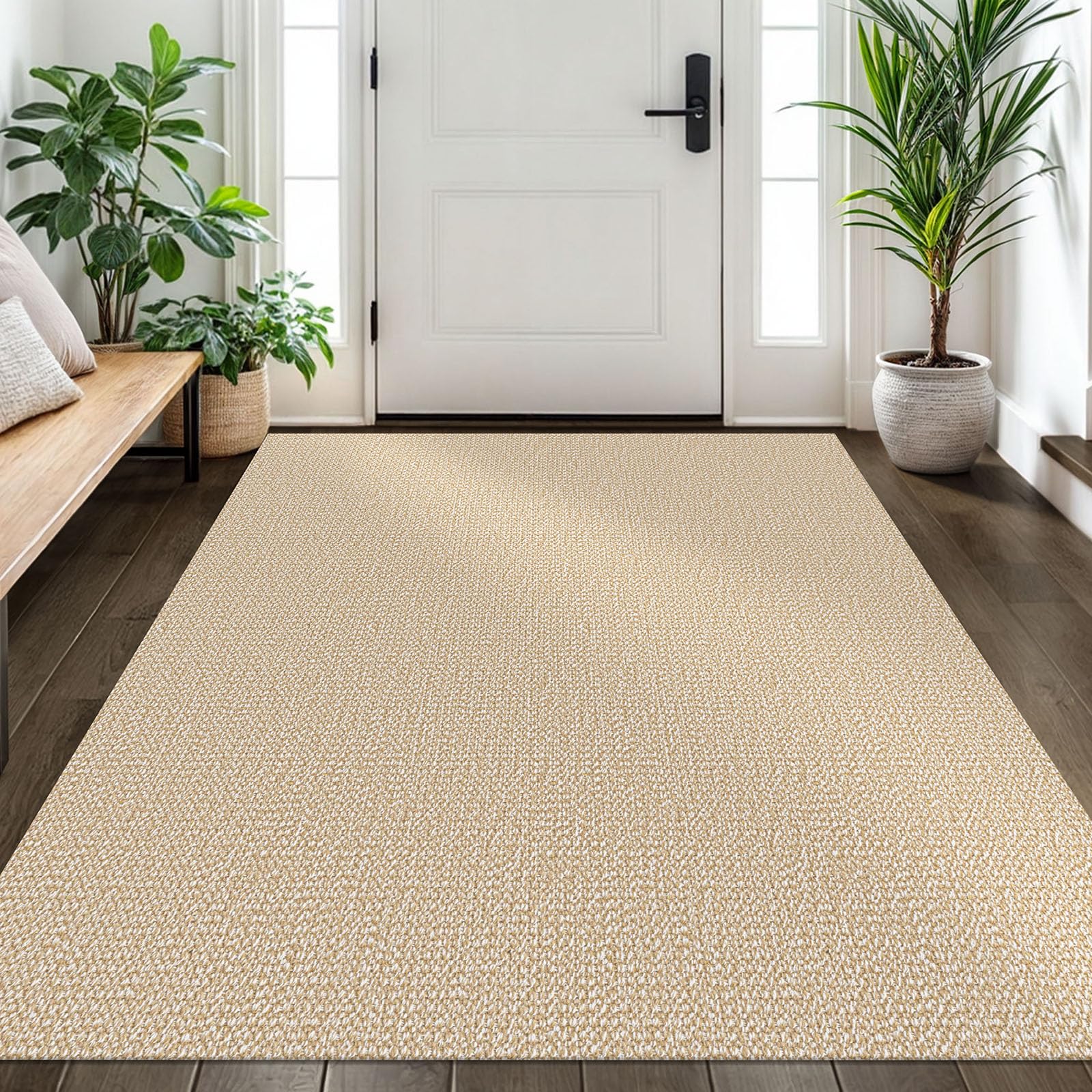 Photo 1 of EARTHALL Washable Area Rug 4x6 Ft Non Slip Rugs for Entryway Braided Throw Rugs Bedroom Carpet Cotton Entry Rug Woven Floor Carpets for Bedroom Dining Room Living Room, Golden Beige/White