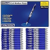 [24 Pens - Blue Ink] Think2 Retractable Gel Pens. (24 Blue) Fine Point (0.5mm) Rollerball Pens with Comfort Grip.