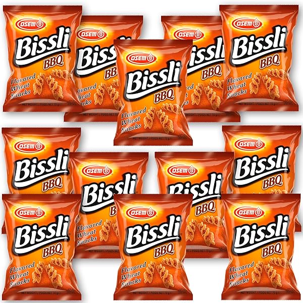 OSEM BISSLI BBQ FLAVORED CRUNCHY WHEAT SNACK -NO FOOD COLORING OR PRESERVATIVES, 2.5 OUNCE BAGS (PACK OF 12)