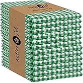Native Fab Set of 12 Gingham Mini Check Kitchen Towels 16"x26" - Cotton Dish Towels - Soft Absorbent Hand Towels with Hanging Loop, Washcloths for Quick Drying, Cleaning - Green White