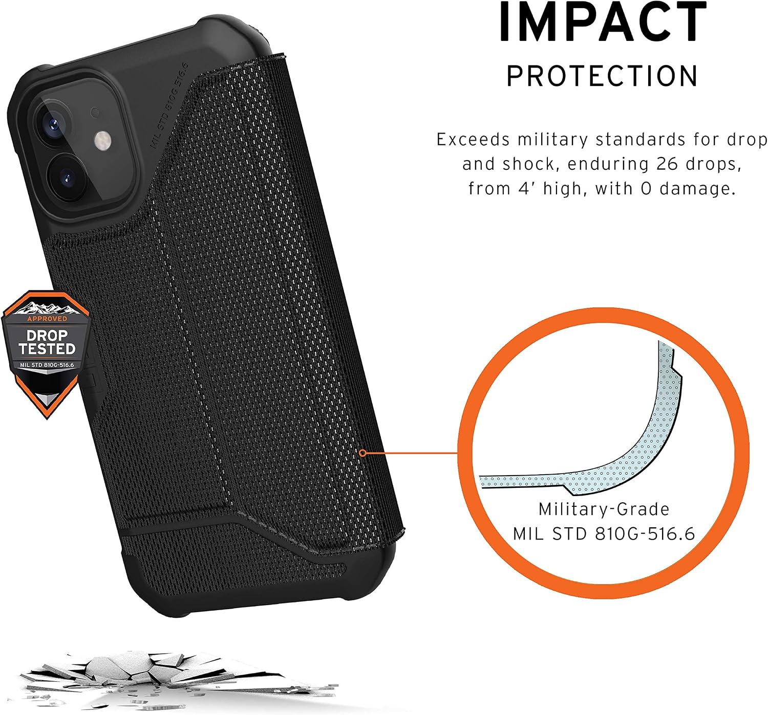 Urban Armor Gear UAG iPhone 12 Mini 5G - (5.4 inch) Flip Folio Cover with Card Slots and Viewing Stand Feather-Light Rugged Metropolis Protective Cover, FIBR ARMR Black - Image 5