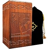 ZIYA Gone Fishing Wooden Urns For Human Ashes - Adult Male & Female, Handmade Memorial Cremation Urn - Up To 250 lbs with Satin Bag