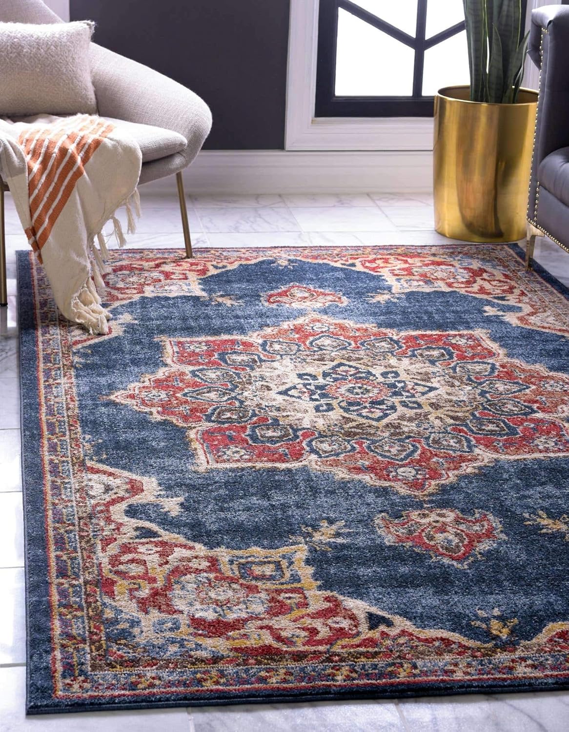 safavieh chaston area rugs on Amazon Com Unique Loom Utopia Collection Traditional Medallion Vintage Warm Tones Dark Blue Area Rug 9 0 X 12 0 Furniture Decor