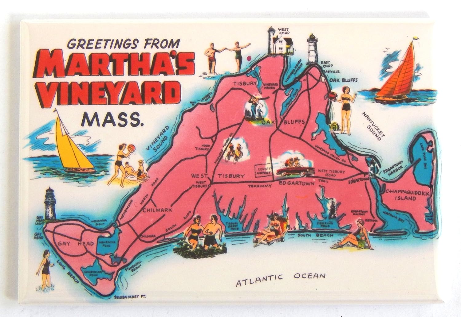 Greetings From Martha's Vineyard (Map) Fridge Magnet (2.5 x 3.5 inches)