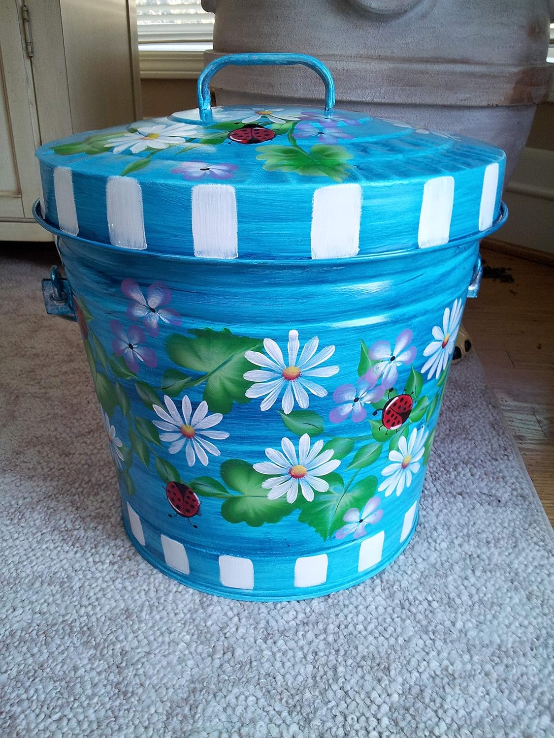 6 Gallon Hand Painted Decorative Trash Can Garbage Can
