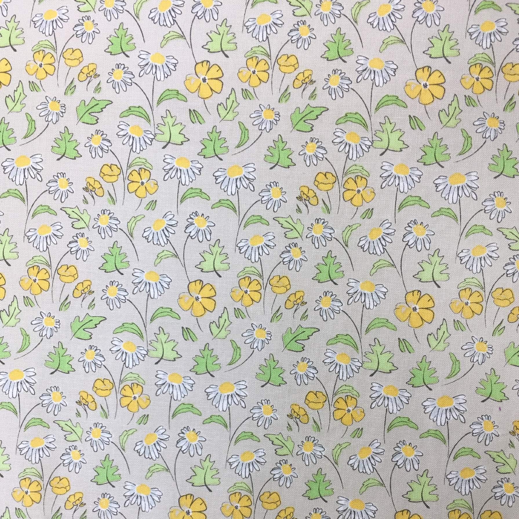 Debbie Shore Garden Fabric 100% Soft Cotton -Buttercup & Daisy 1/2 M