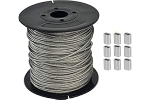 Yountiger 304 Stainless Steel Wire Cable Vinyl Coated, Outdoor Light Guide Wire, Suitable 1/16 Inch Overmolded to 3/32 Inch 200FT