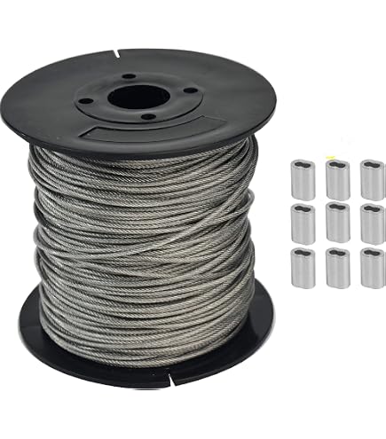 Laureola PVC Coated Galvanized Cable Wire Rope – 7x7 Strand, 1/16" To 3/32", 50 Ft Spool, Clear Coating