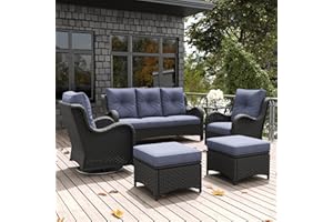 LayinSun 6 Pieces Outdoor Patio Furniture Set, Rattan Wicker Sectional Swivel Rocker Chairs Sets with Ottomans, Swivel Glider Chairs, and Coffee Table