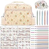 WOBAGMEN Bible Cover Case for Women,Large Quilted Bible Bag with Study Supplies,Stylish Church Bag Bible Journaling Kit,Mothers Day Christian Gifts for Women (Orange Floral, M)