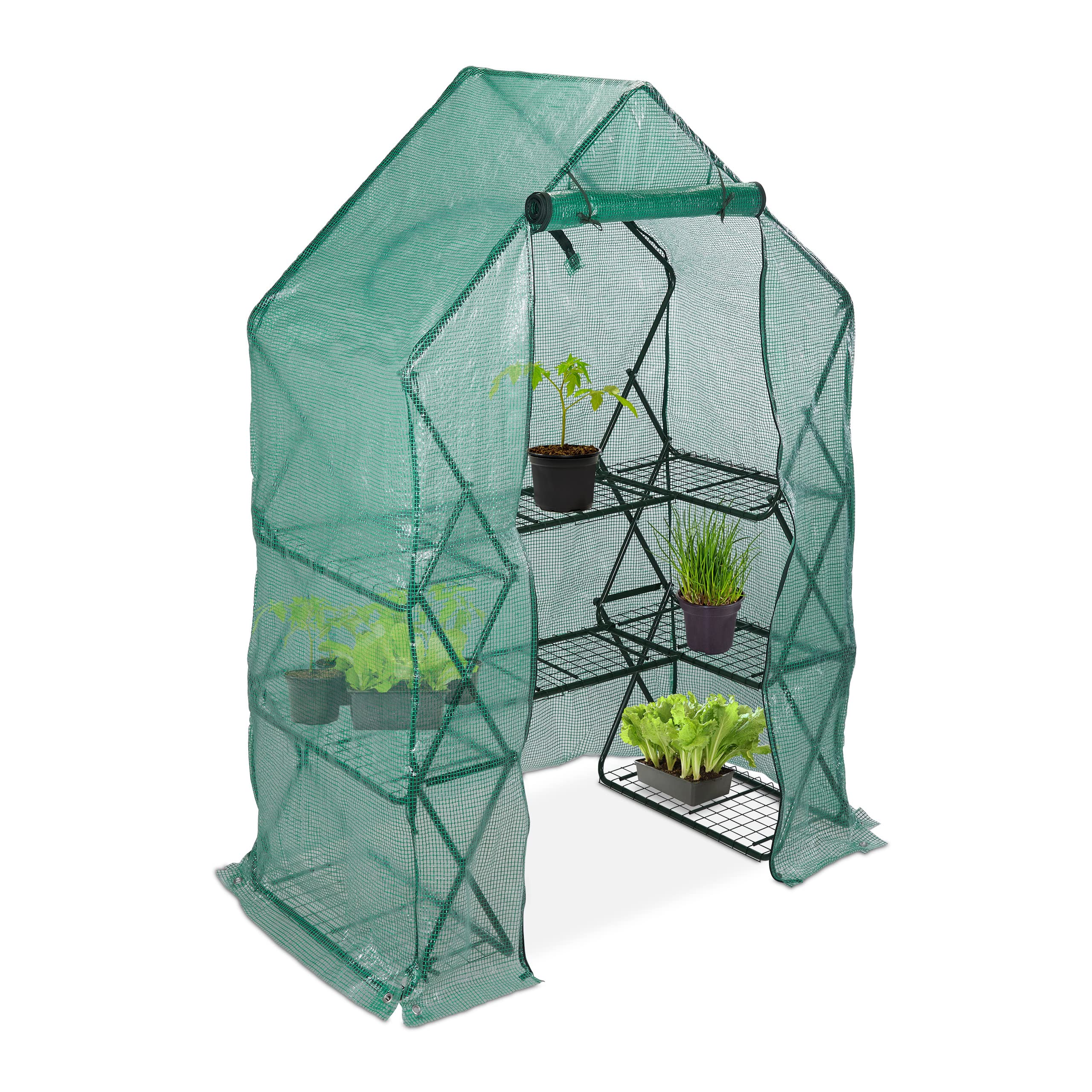 Relaxdays Walk-In Foil Greenhouse, Balcony & Garden, Folding Grow Tent with Shelf, HWD 195x138x72cm, Green