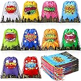 Sweetude 30 Pcs Hero Party Favors Bags Comic Heroes Small Drawstring Backpacks with 10 Different Types Goodie Candy Gift Treat Rewards Prize Bags Birthday Baby Shower Party Supplies