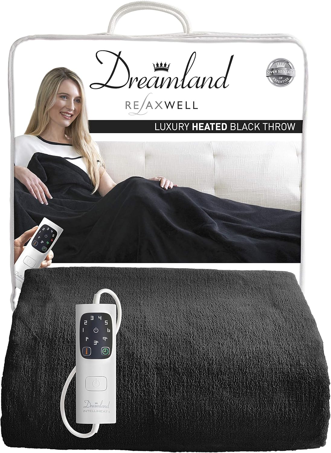 Dreamland Relaxwell Intelliheat+ 5 Minute Fast Heat Luxury Black Heated