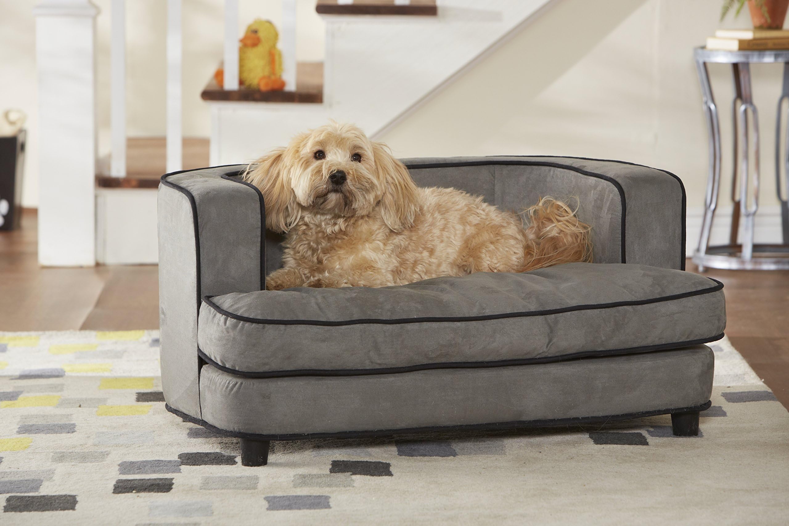WohnDirect Small Designer Pet Sofa Bed for Dogs & Cats | Durable, Robust & Easy to Clean | Comfortable Soft Cushion for Your Dog and Practical Toy Storage Bag for Toys | 89x43x56cm