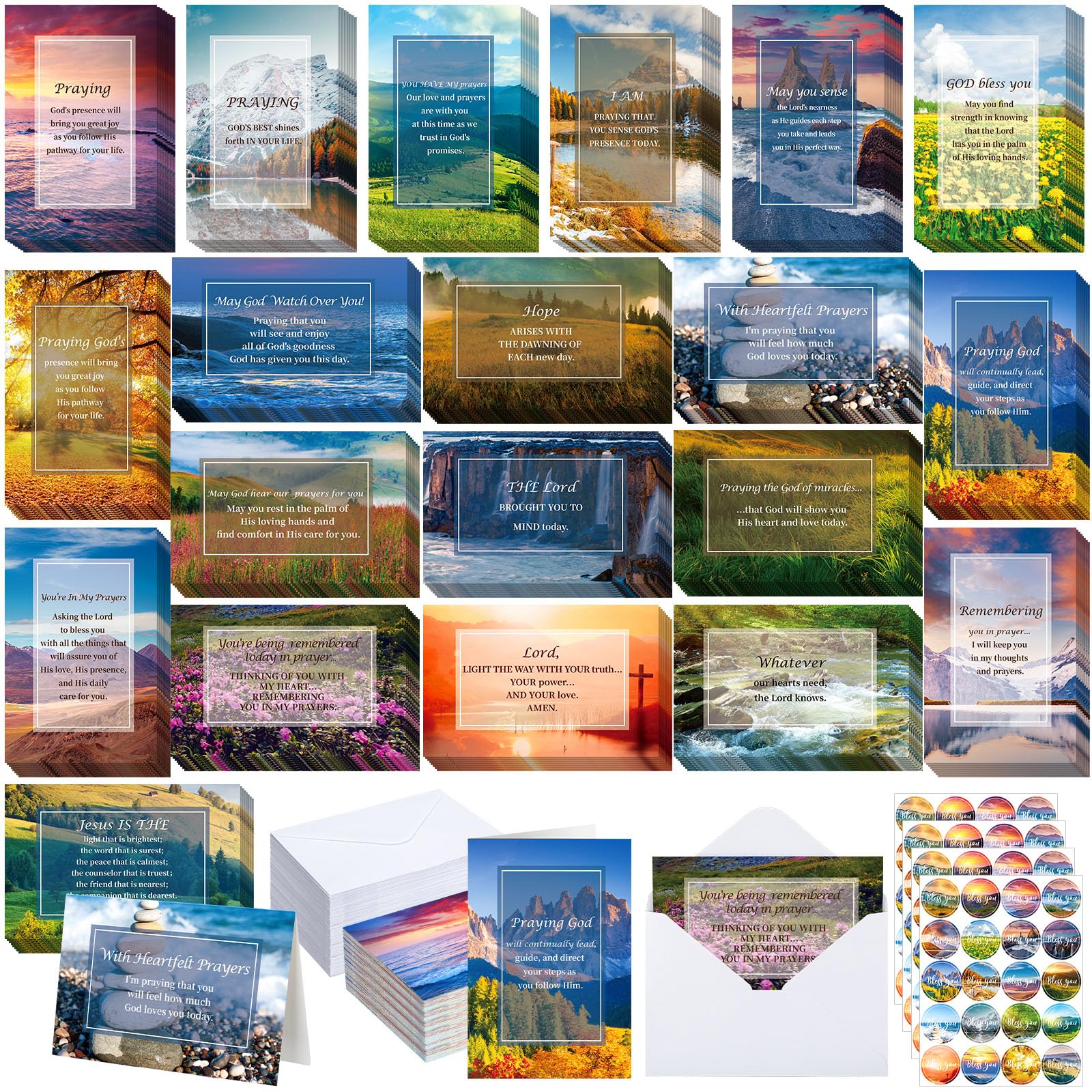 Photo 1 of Motiskyy 60 Pcs Praying for You Greeting Cards 20 Design Christian Bible Verse Cards with Scripture Double Side Bible Verse with Envelope (Scenery)