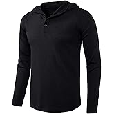 DELCARINO Men's Causal Pullover Hoodie Lightweight Solid Color Hooded Sweatshirt Tops Long Sleeve Waffle-Knit Henley Shirt