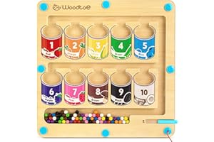 Woodtoe Magnetic Color and Number Maze, Montessori Wooden Magnet Puzzles Game Board for Toddlers, Fine Motor Skills Toys for 3-6 Year, Learning Counting Educational Birthday Toys for Boy Girl