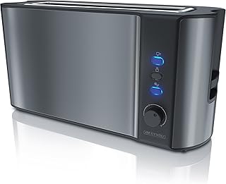 Arendo - Automatik Toaster Langschlitz - Defrost Funktion - Wärmeisolierendes Doppelwandgehäuse - integrierter Brötchenaufsatz - herausziehbare Krümelschublade - in Cool Grey
