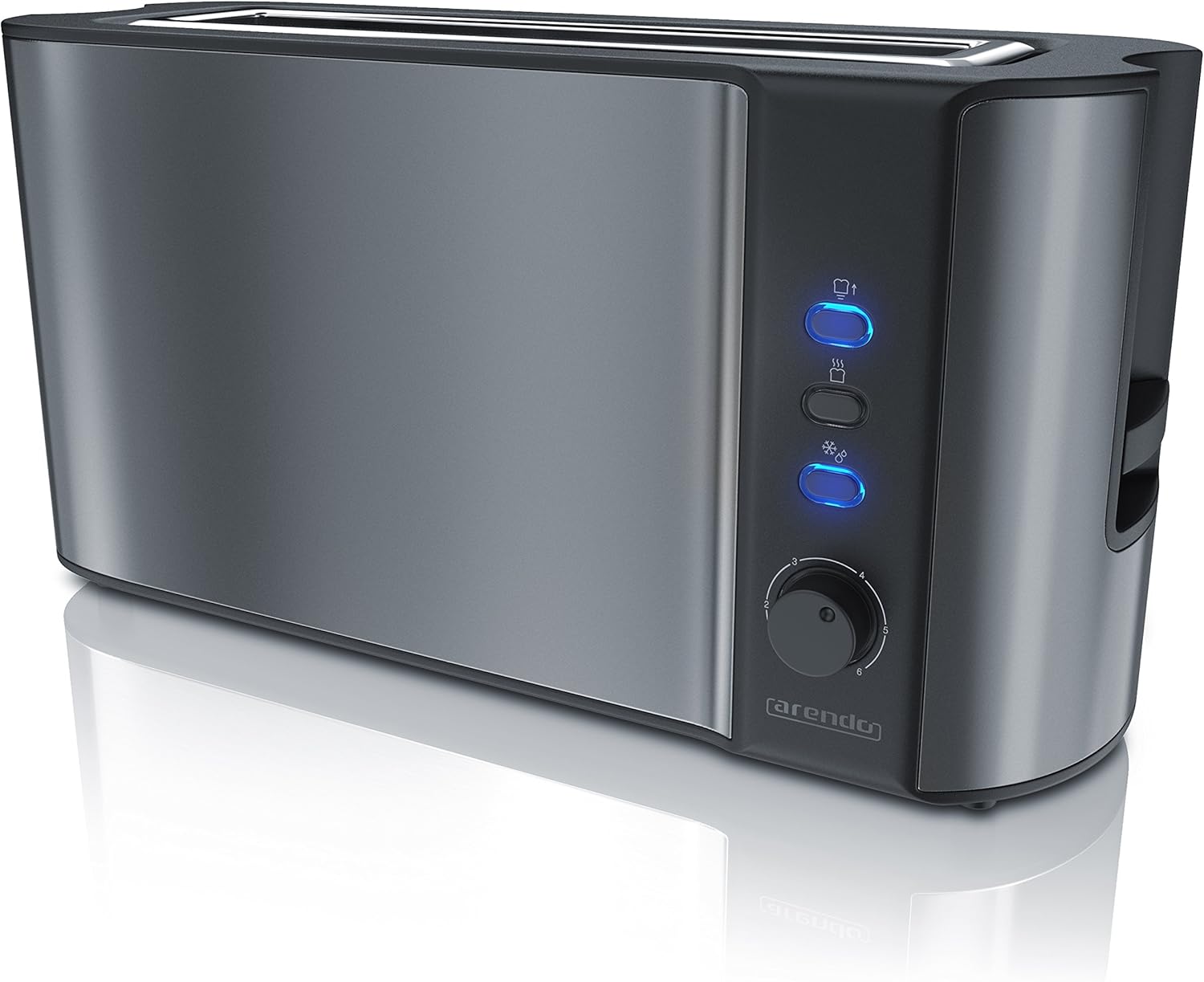 Arendo - Automatik Toaster Langschlitz - Defrost Funktion - Wärmeisolierendes Doppelwandgehäuse - integrierter Brötchenaufsatz - herausziehbare Krümelschublade - in Cool Grey