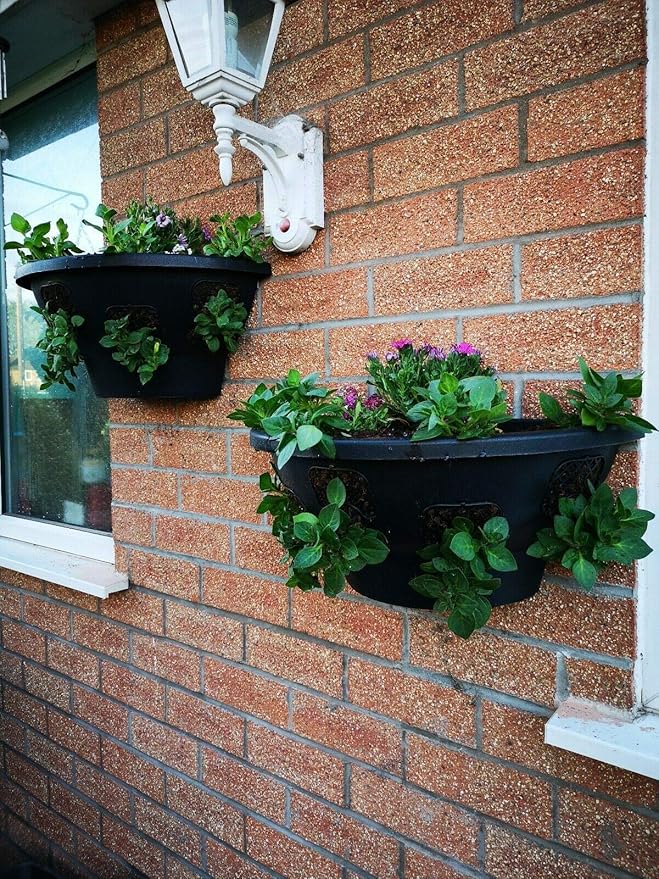Plantopia 3 x Easy Fill Wall Mount Hanging Baskets/Planters, Black 20