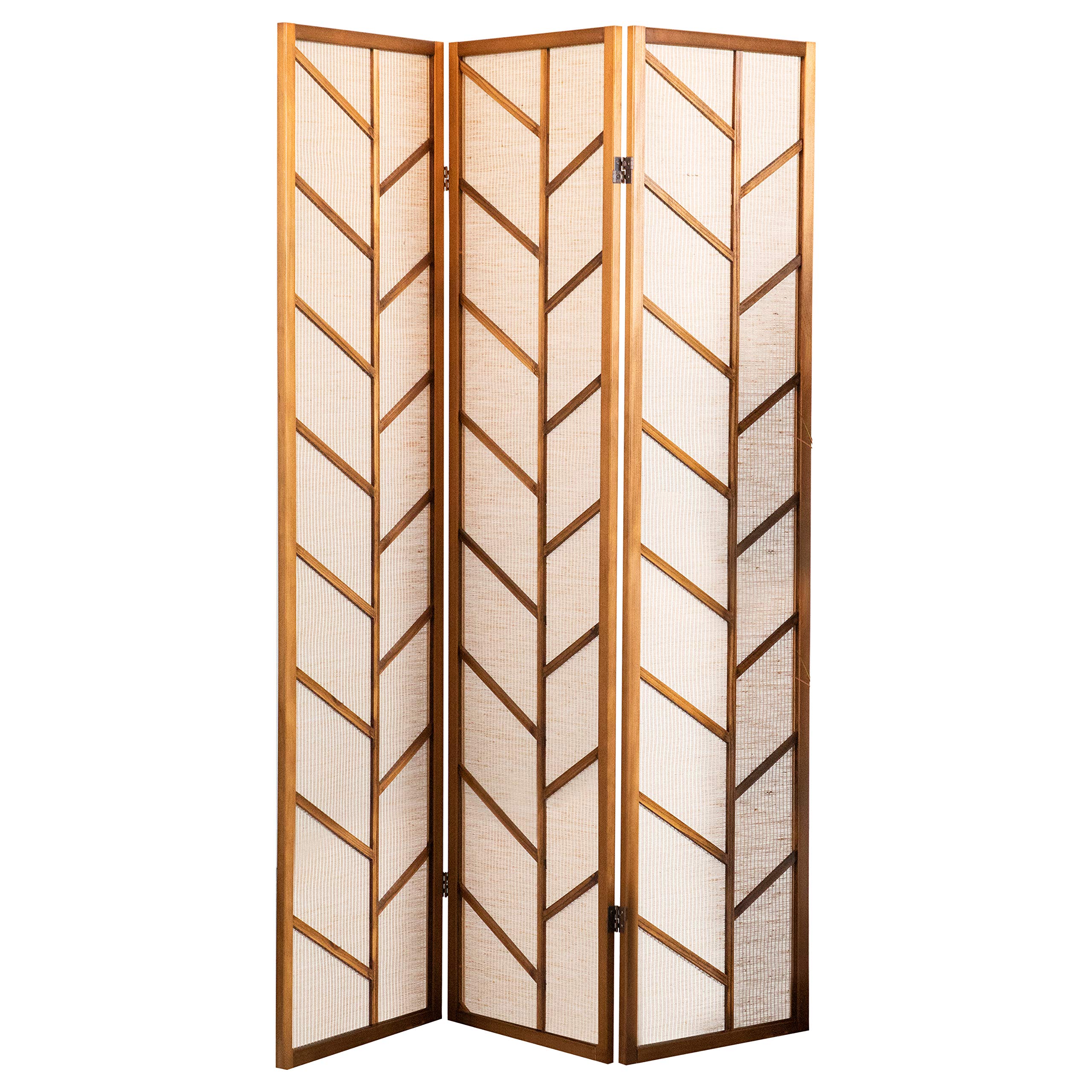 Photo 1 of Coaster Home Furnishings - Mila - Pine Wood - 70-Inch 3-Panel Room Divider Folding Shoji Screen with Linen Fabric, Metal Hinges, and Contempandary Style - Living Room & Bedroom - Walnut - 962923