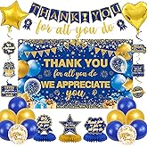Vlipoeasn We Appreciate You Banner Decorations, Blue Gold Thank You for All You Do Backdrop Banner Honeycomb Centerpieces, Retirement Office Decor Staff Teachers Professors Doctor Nurses Appreciation