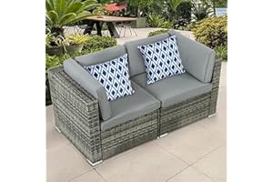 YITAHOME Patio Furniture Wicker Outdoor Loveseat, Sofa PE Rattan Wicker Conversation Set Loveseat for Backyard, Balcony and Deck, Grey
