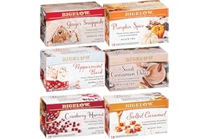Bigelow Tea Seasonal Tea 6 Flavor Variety Pack, Mixed Caffeinated and Caffeine Free, 18 Count Pack of 6, 108 Total Tea Bags (Flavors May Vary)