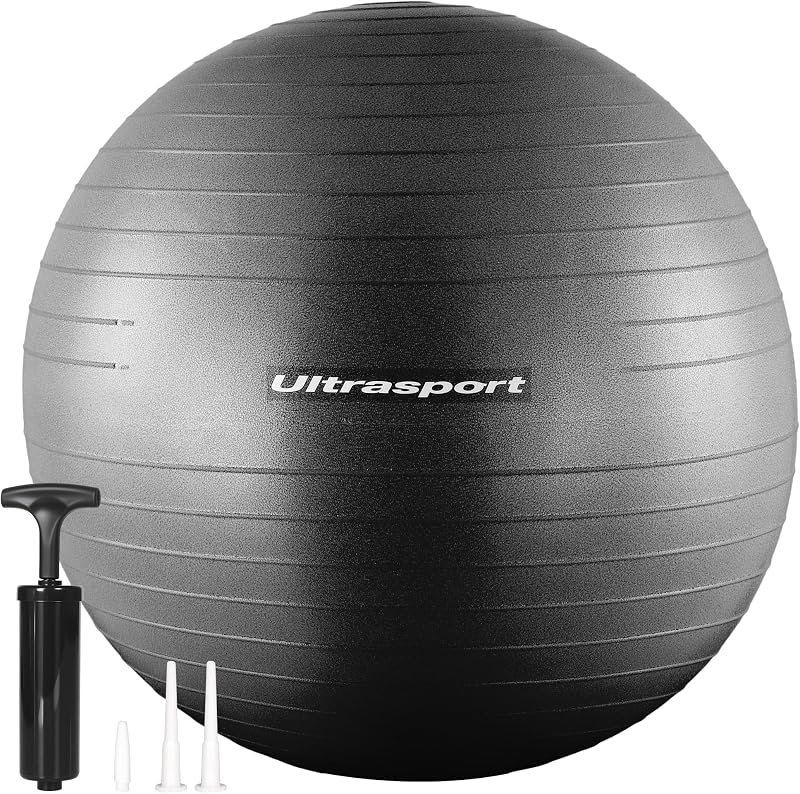 55cm Pelota de Pilates, Fitness, Yoga, Embarazo, Fitball para Ejercicios Gimnasia 55 cm I hasta 300 kg, Antideslizante, Anti-Burst I Hinchador Incluido, Beige