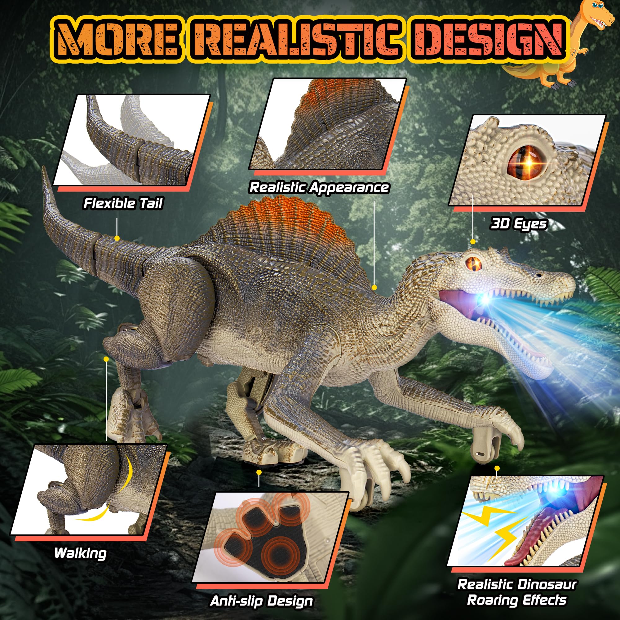 Dinosaur toys, Realistic Remote Control Dinosaur toys for Kids 3-5, 2.4GHZ, Walking, Rechargeable, 3D Eyes Realistic Appearance, 3 Sound Effects, Demo Function, Sturdy Jurassic Toy for kid 3+