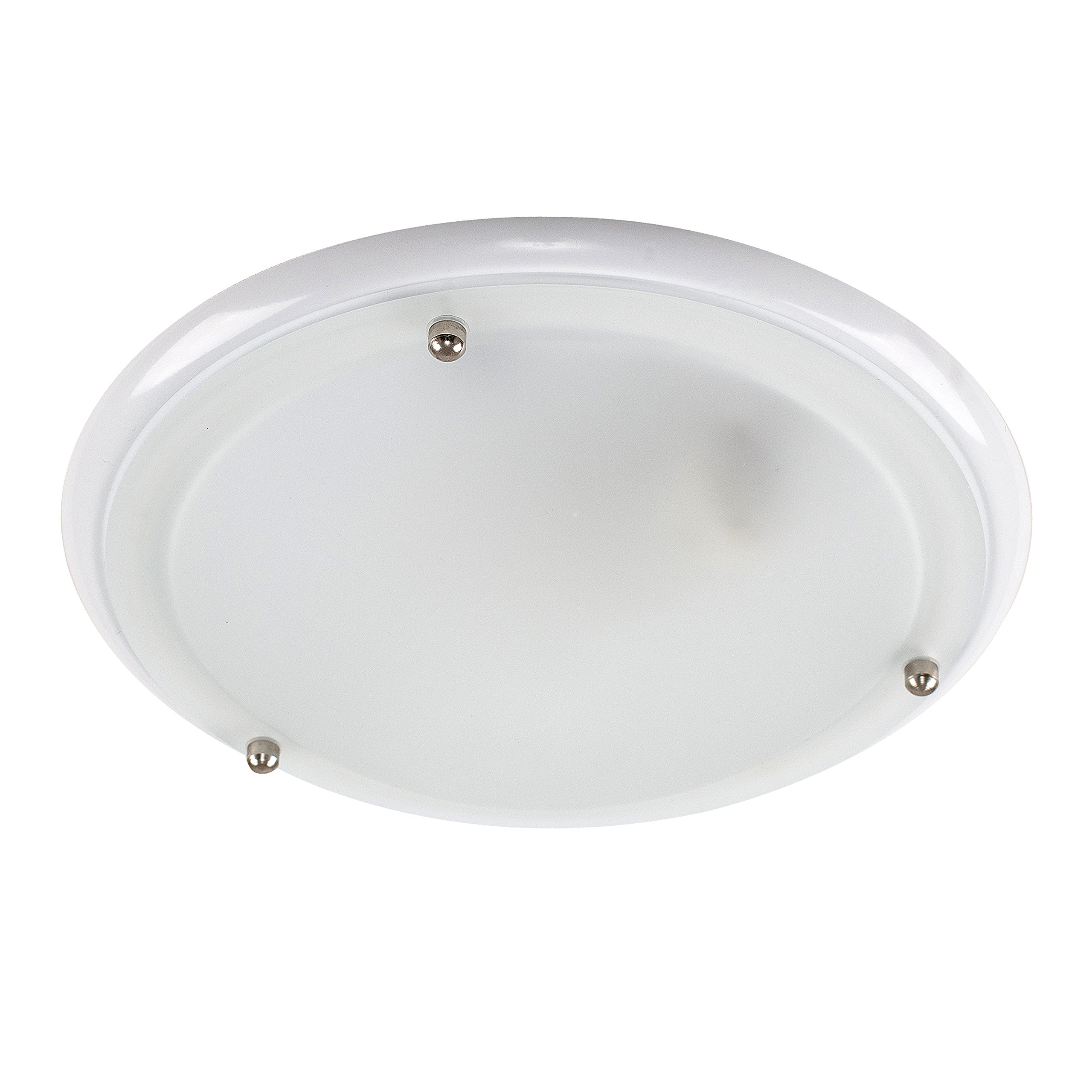 MiniSun | Modern White Flush Ceiling Light with a Frosted Glass Shade | Bath Ceiling Lights, Home Décor & Improvement Essential | Mains Wired