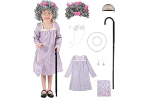 TUOWEEY Cotton Girls 100 days of school costume Grandma dress Halloween Little Old Lady Costume for kids