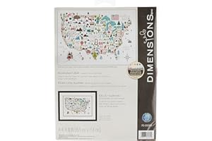 Darice Dimensions 'Illustrated USA' Patriotic 50 States Counted Cross Stitch Kit, 14 Count White Aida Cloth, 14" x 10", Red