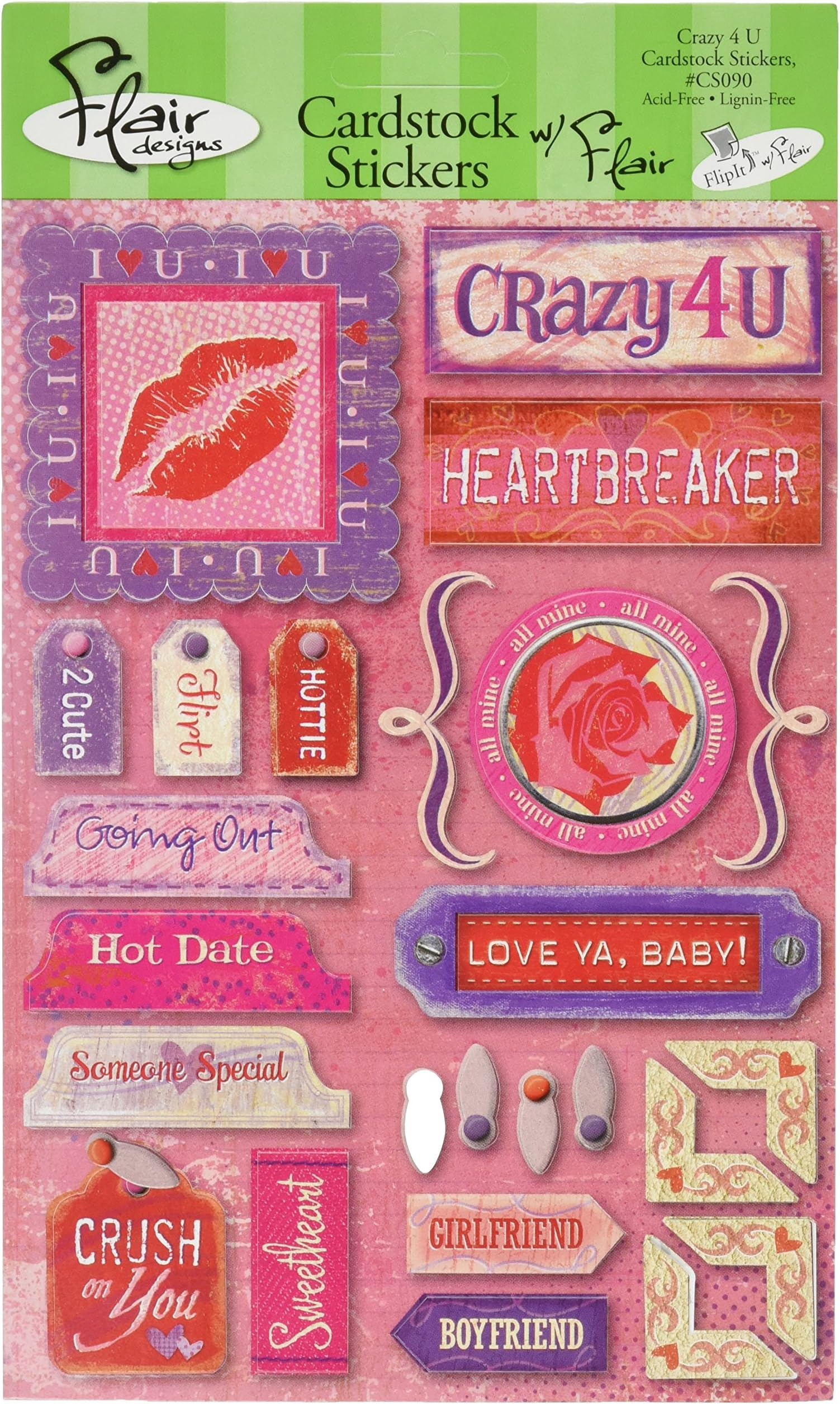 Flair Designs Crazy 4 U 5-1/2 Inch by 9 Inch Cardstock Stickers