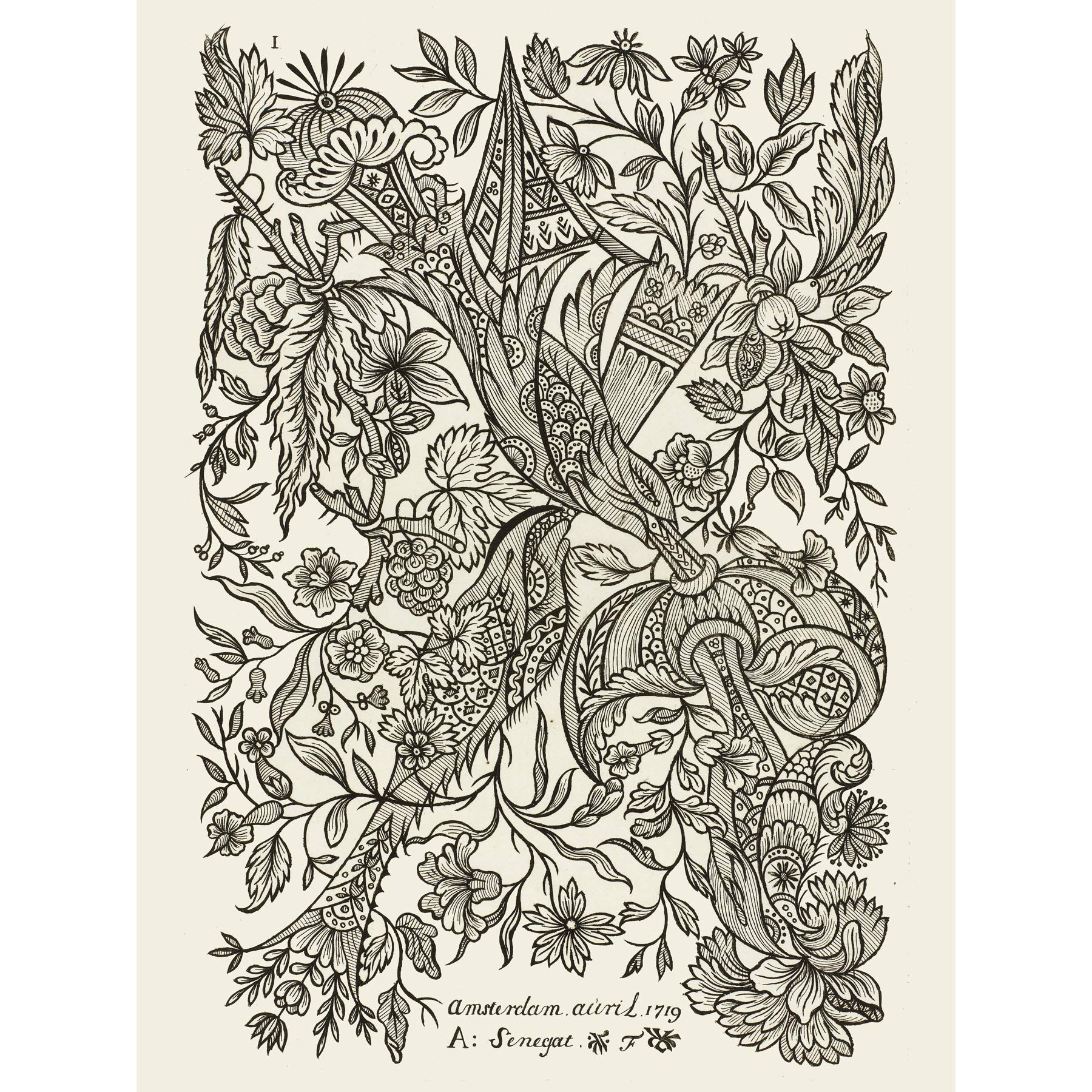 Artery8 Alexander Senegat Design For Textiles Etching Premium Wall Art Canvas Print 18X24 Inch