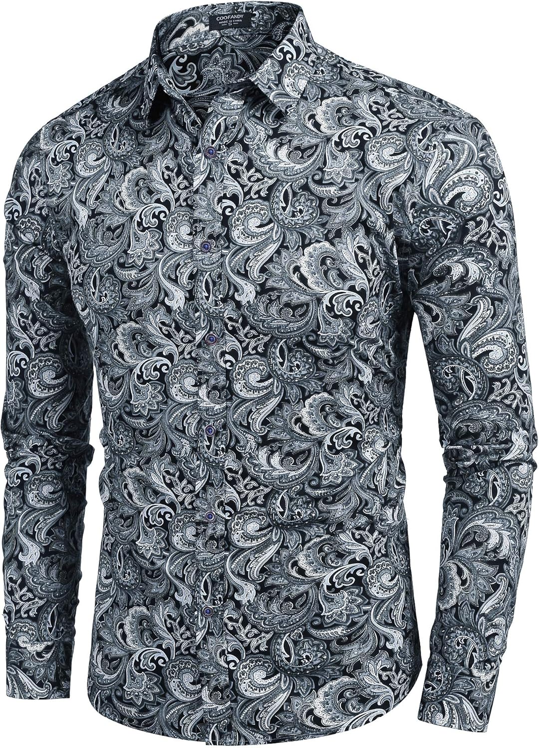 COOFANDY Men's Paisley Cotton Long Sleeve Shirt Floral Print Casual Retro Button Down Shirt at  Men’s Clothing store