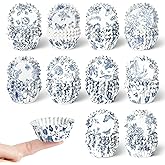 COcnny Flower Mini Cupcake Liners - 600pcs Blue and White Floral Baking Cups Muffin Paper Cupcakes Wrappers for Birthday, Candy Cake Chocolate Wrap Making Supplies for Baby Shower Birthday (10 Styles)