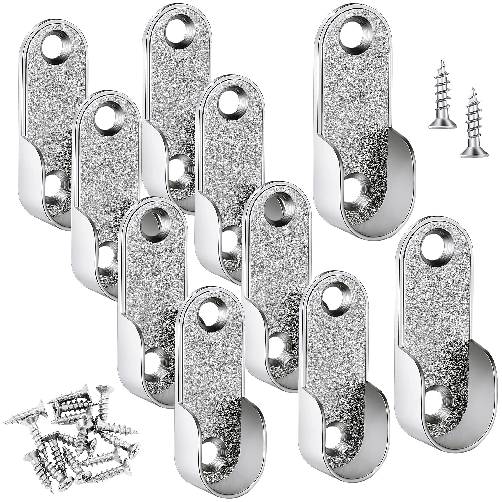 10 Pieces Zinc Alloy Oval Wardrobe Hanging Rail End Supports Brackets with 20 Pieces Screws Wardrobe Rail Support Flange Bracket Holder for 16 Mm/ 0.6 Inch Diameter Rod