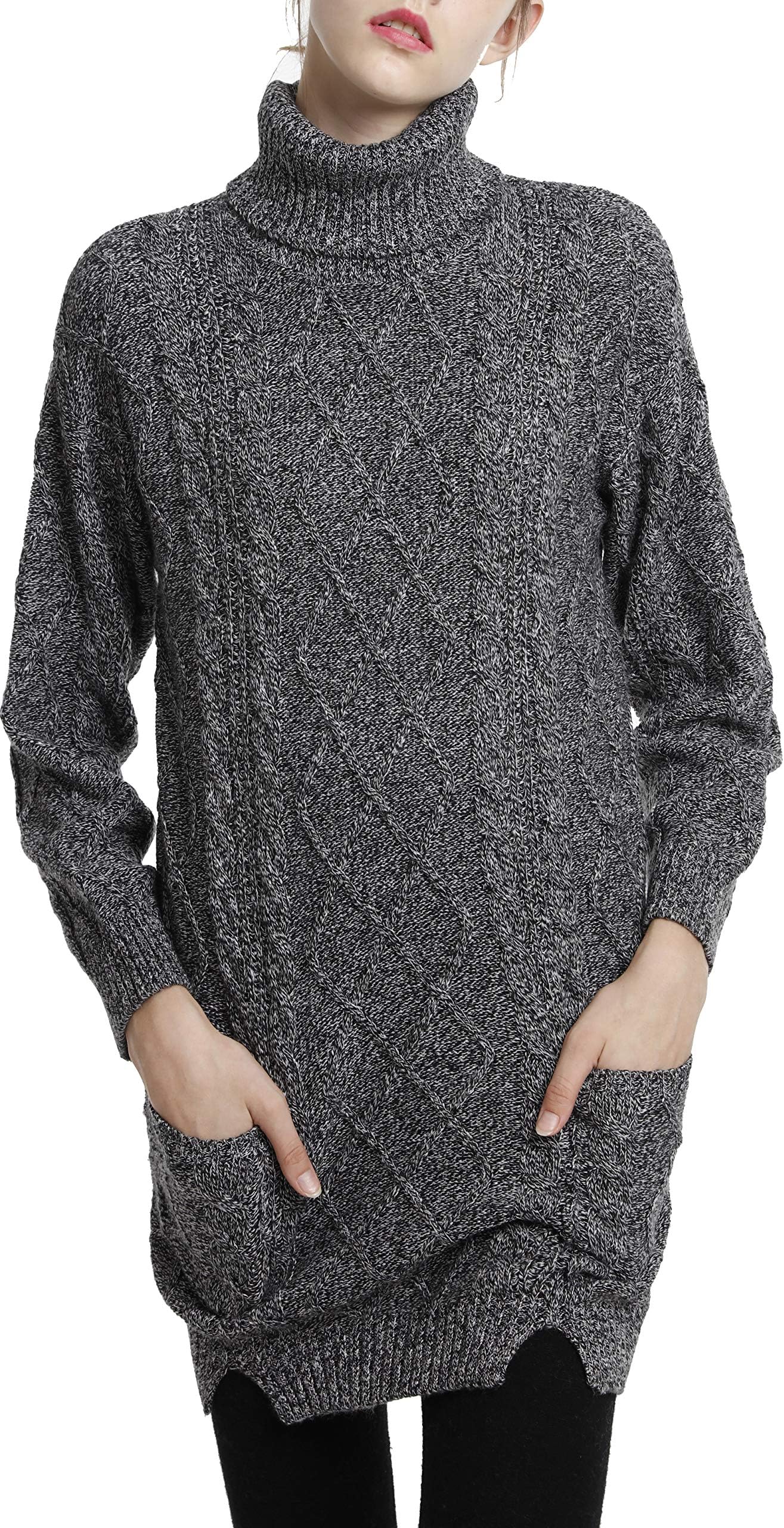 Women's Cashmere Knitted Turtleneck Long Sleeve Winter Wool Pullover Long Sweater Dresses Tops