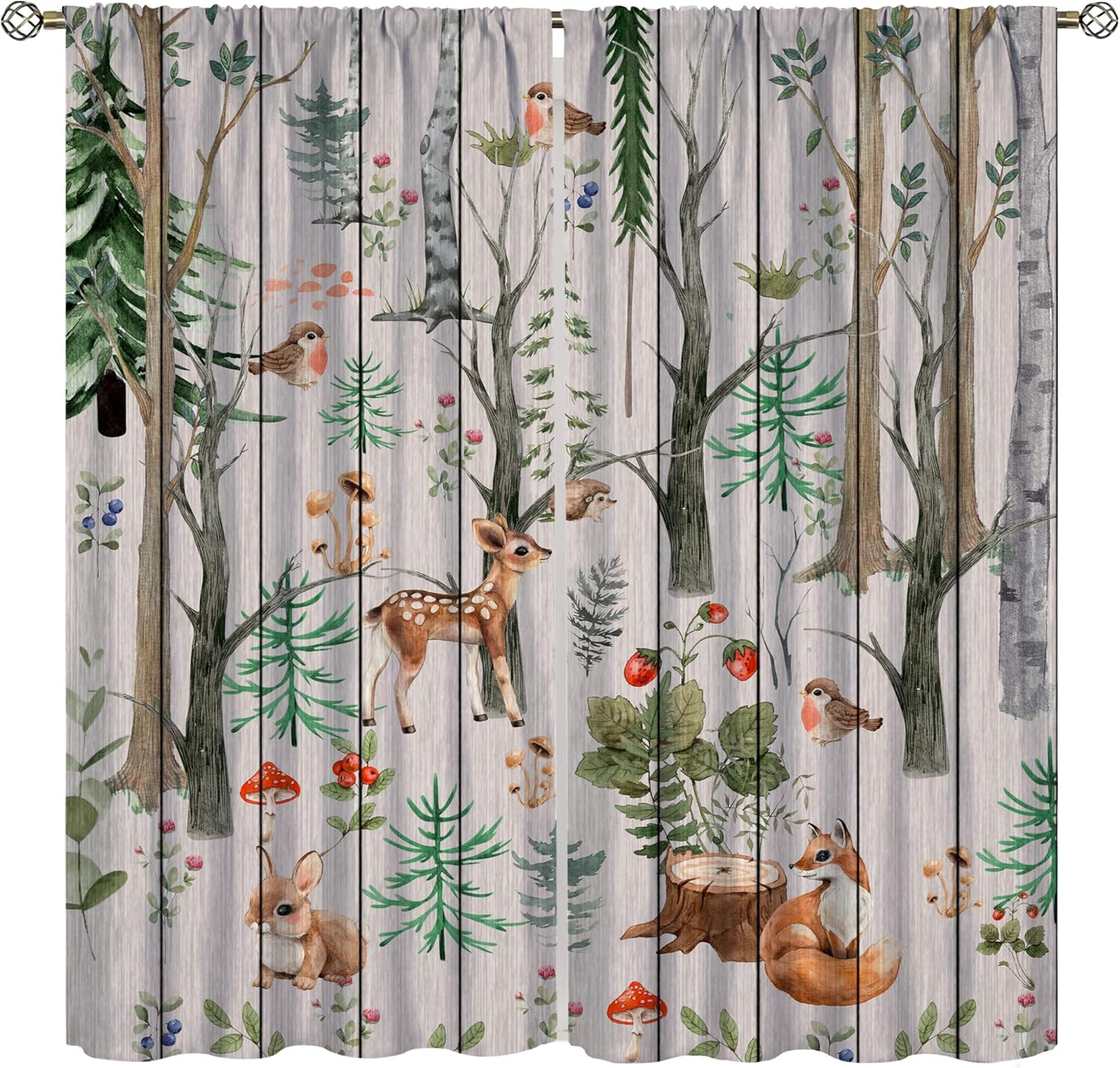 Outdoor Curtains - Forest Animal Curtains,Winter Dry Branches Pine Tree Moose Bear Animal Print Curtains for Children Boys and Girls Bedroom Living Room 42x63in